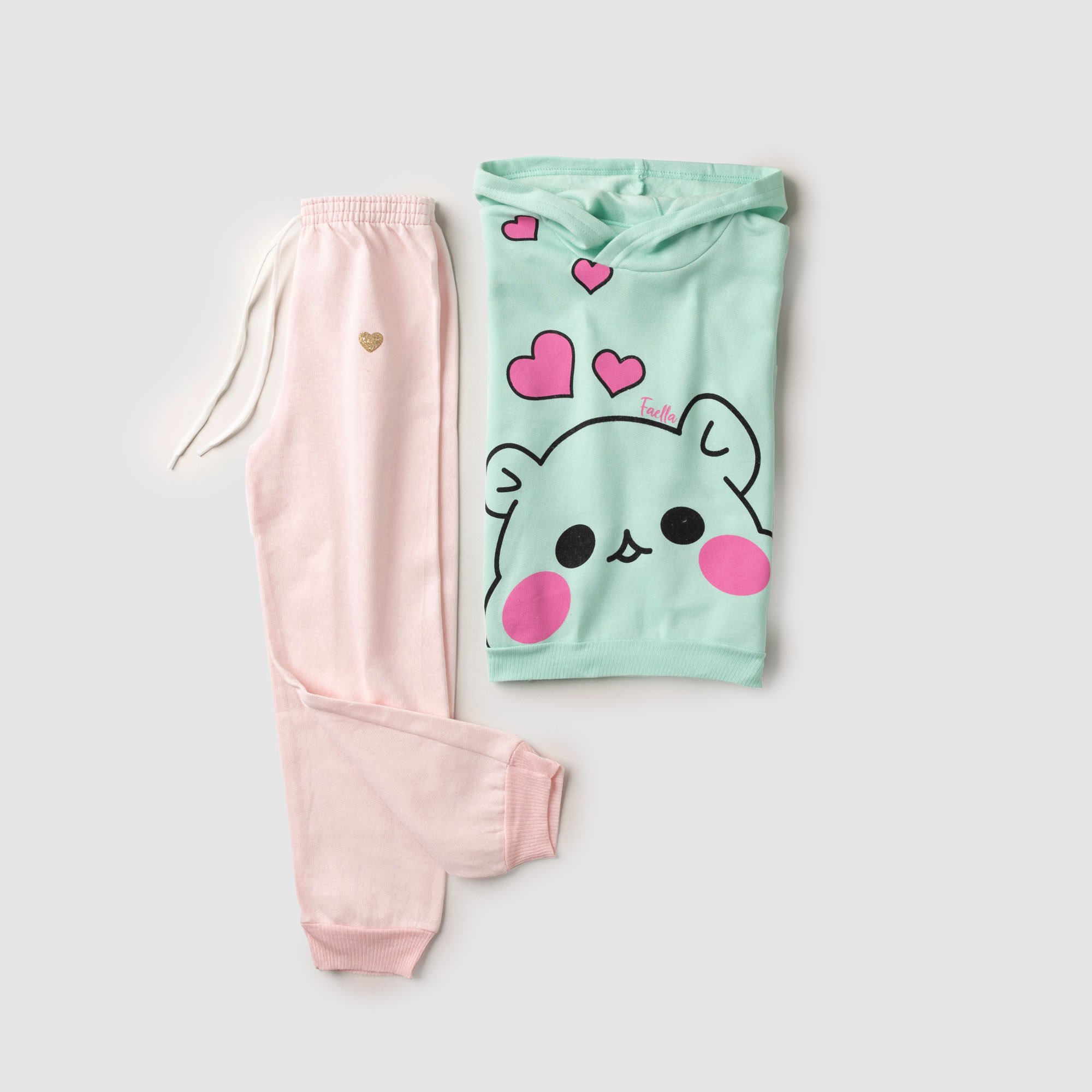 Conjunto Infantil Feminino Moletom Peluciado Bear And Heart Verde