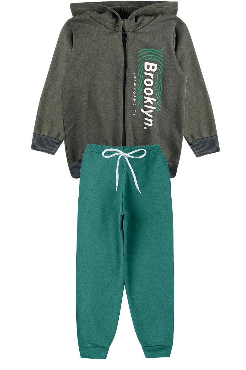 Conjunto Moletom Peluciado Infantil Masculino Brooklyn Chumbo