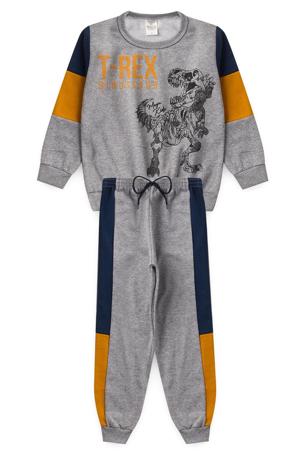 Conjunto Moletom Peluciado Infantil Masculino T Rex Dinossaur Mescla