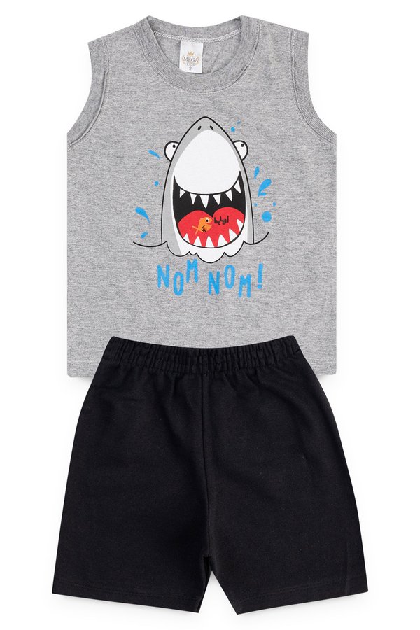 conjunto infantil masculino tubarao mescla mega kids