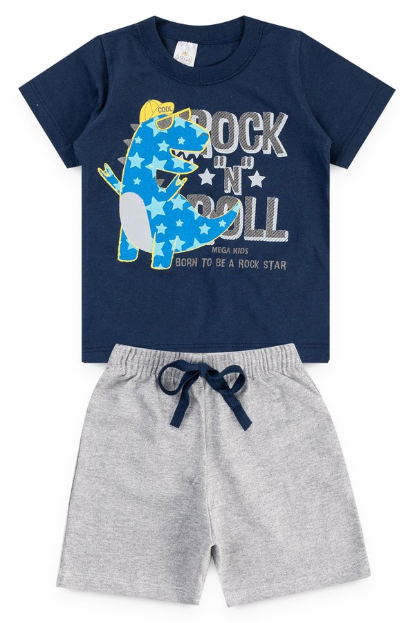 conjunto infantil masculino dino marinho mega kids