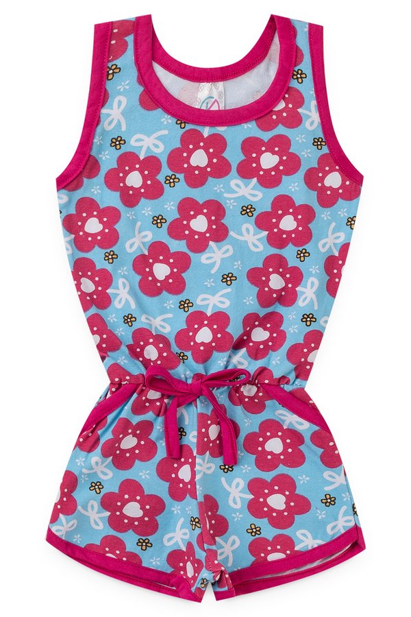 macaquinho infantil feminino flores azul