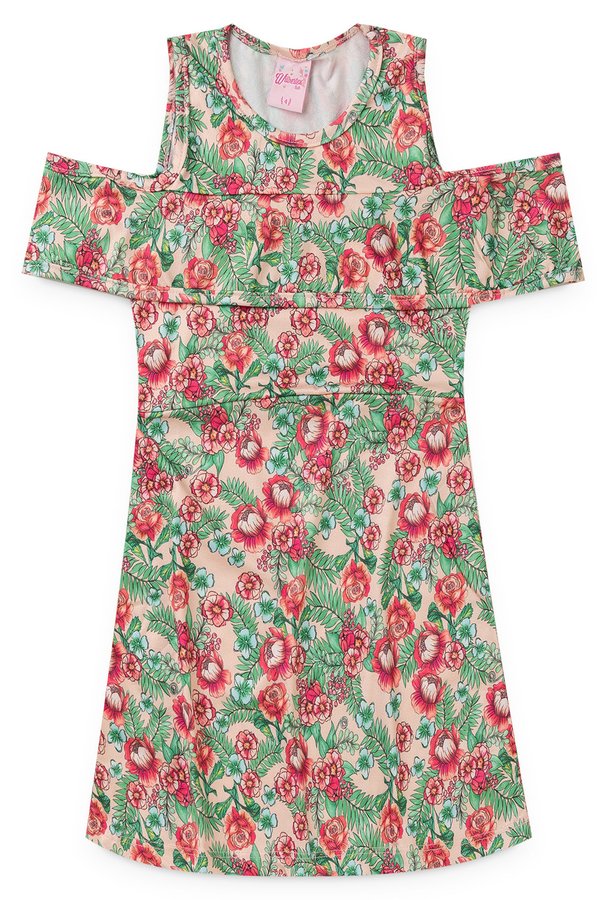vestido infantil feminino floral bege