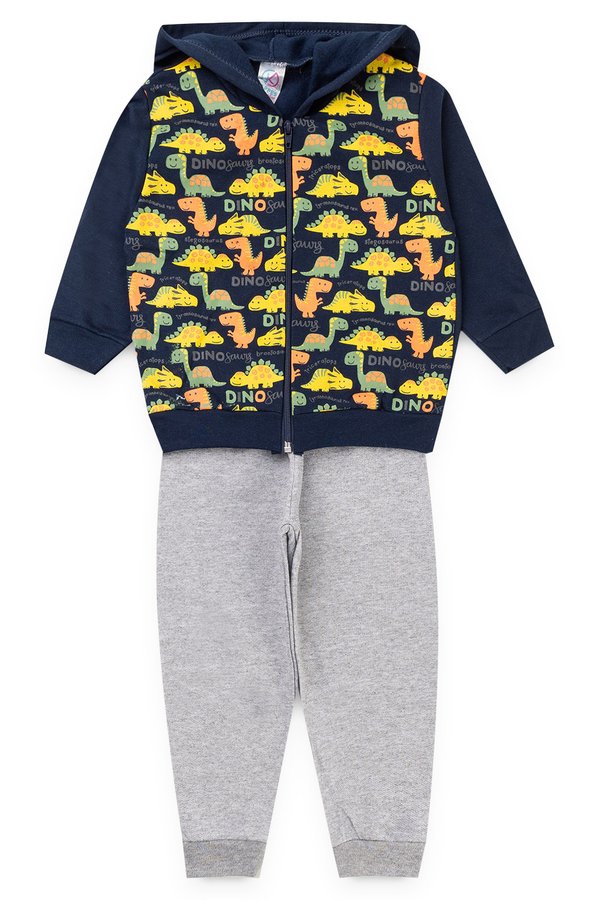 conjunto infantil masculino moletom peluciado dinossauro marinho