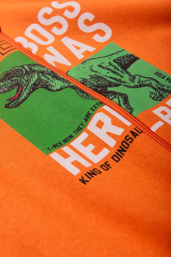 Conjunto Moletom Peluciado Infantil Masculino Boss Was Here T-Rex - Laranja